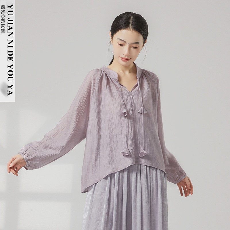 灯笼袖宽松现代舞服中国舞古典舞蹈服装成人练功服上衣女外搭罩衫