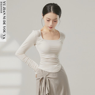 方领长袖形体服现代舞服中国舞古典舞蹈服成人练功服上衣女款新款