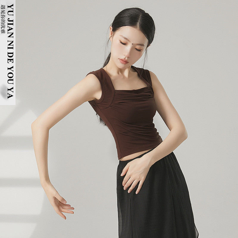 2025新款夏季日常可穿方领无袖现代舞蹈服成人练功服上衣女款背心