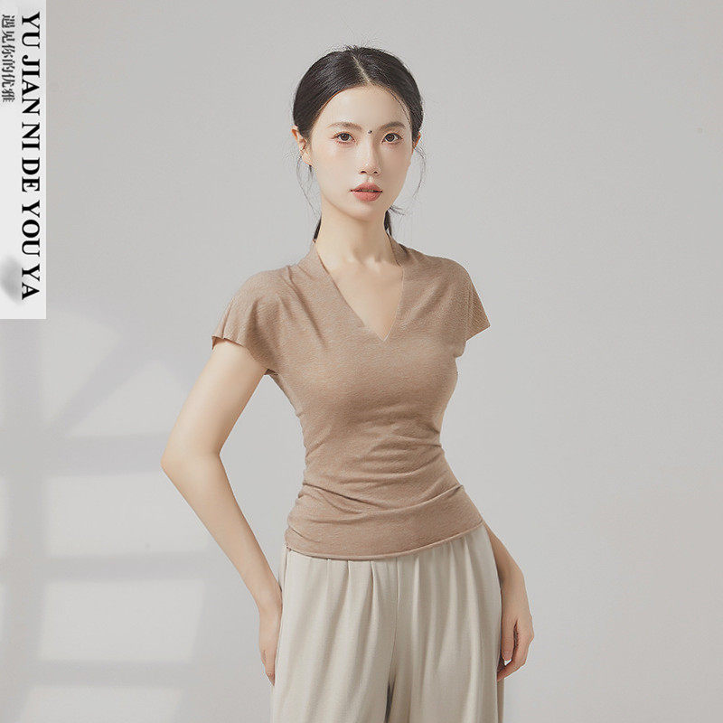 夏季v领短袖形体服现代舞拉丁舞中国舞古典舞蹈服装练功服上衣女