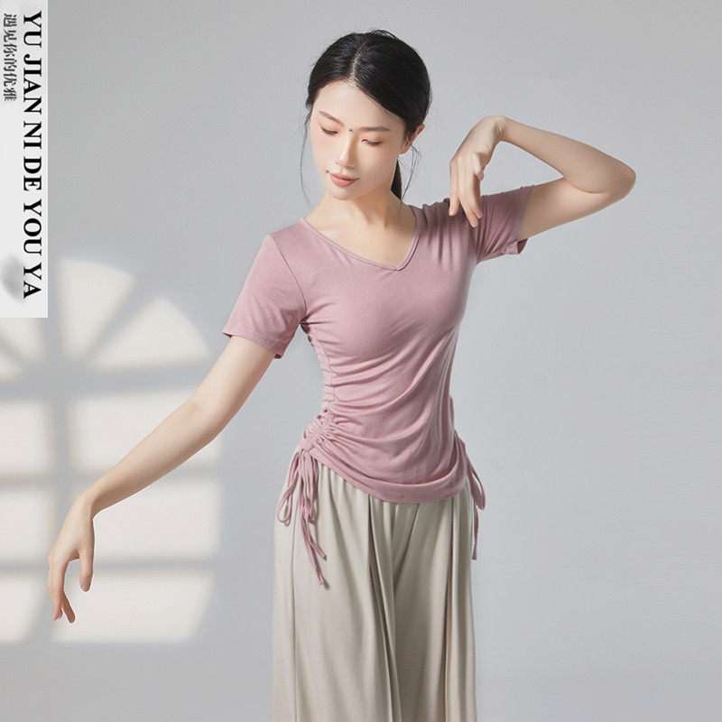 夏季v领短袖抽绳形体服现代舞服中国舞古典舞蹈服装练功服上衣女