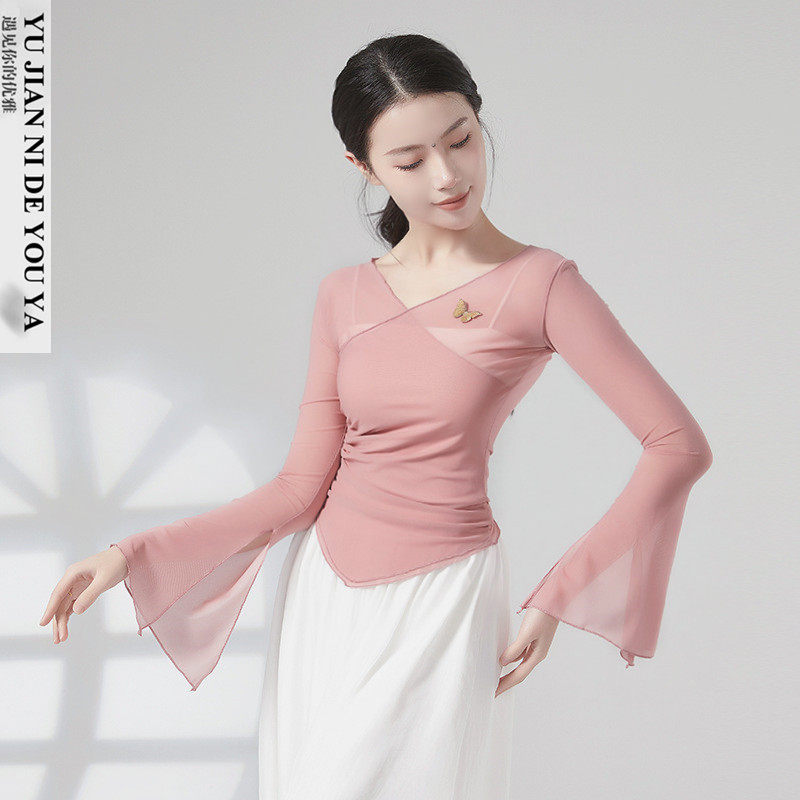 粉色绝美喇叭袖中国舞古典舞蹈服装练功服演出服上衣女飘逸网纱衣,运动/瑜伽/健身/球迷用品,古典舞服,淘宝优惠券,粉丝福利购,淘宝优惠卷