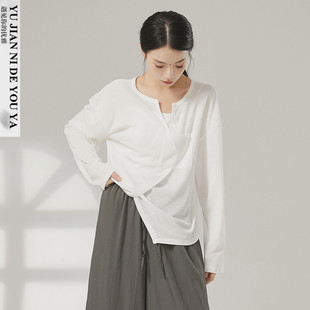 白色长袖宽松不规则现代舞服中国舞古典舞蹈服装练功服上衣女罩衫