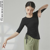 黑色莫代尔圆领抽绳形体服现代舞服中国舞古典舞蹈服练功服上衣女