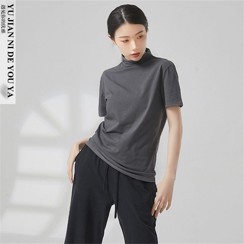 纯棉半高领宽松现代舞蹈服装成人日常可穿练功服上衣男女同款新款