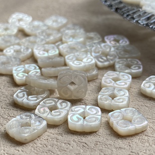 古韵云纹直孔方形串珠diy饰品配件材料白蝶贝镂空雕刻挂件