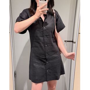 现货 CS女装标准版型翻领亚麻短款衬衫连衣裙夏季新品1345500001