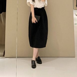 现货 C S女装标准版型棉麻混纺中长半身裙黑色夏季新品1345499001