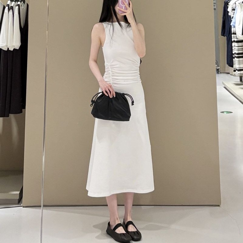 现货 CS女装修身版型抽褶无袖中长连衣裙2026春季新品1339945001