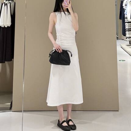 现货 CS女装修身版型抽褶无袖中长连衣裙2026春季新品1339945001