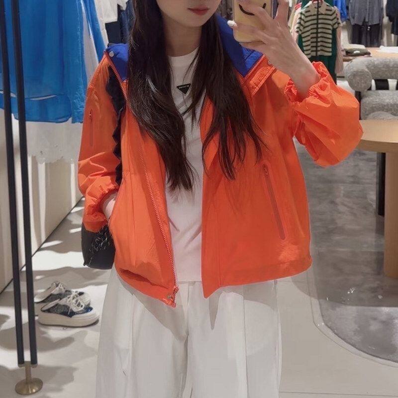 现货 恋小维防晒外套女撞色拼接设计运动抽绳连帽2026春夏新款