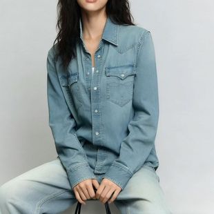 高货 水系棉牛仔衬衫衬衣女宽松休闲显瘦百搭长袖上衣春秋新款