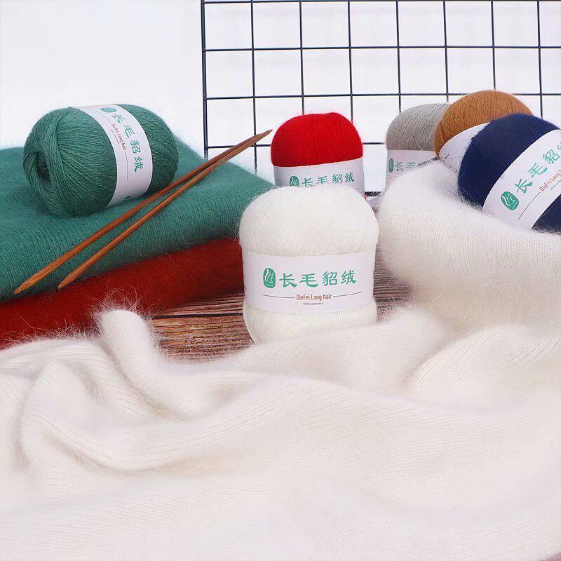 LONG-HAIRED MINK WOOL LONG-HAIRED WOOL FAUX FUR THREAD HAND-KNITTED FUR VELVET SCARF SHAWL MEDIUM THICK BABY YARN BALL