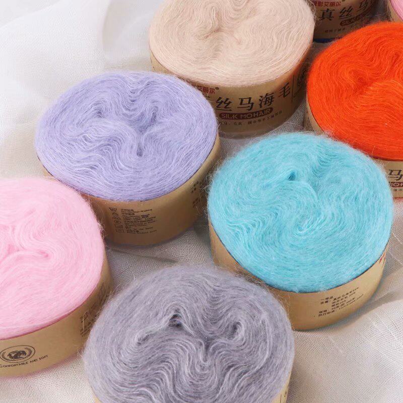 SILK MOHAIR HAND-KNITTED LONG WOOL YARN BALL CROCHET SHAWL SCARF CASHMERE MINK WIRING FINE THREAD SUPER SOFT SEAHORSE