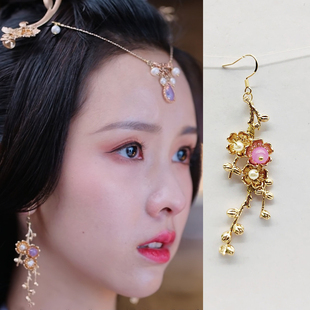 长月烬明叶冰棠同款耳环陈都灵耳饰国风汉服配饰树枝紫色长款耳夹