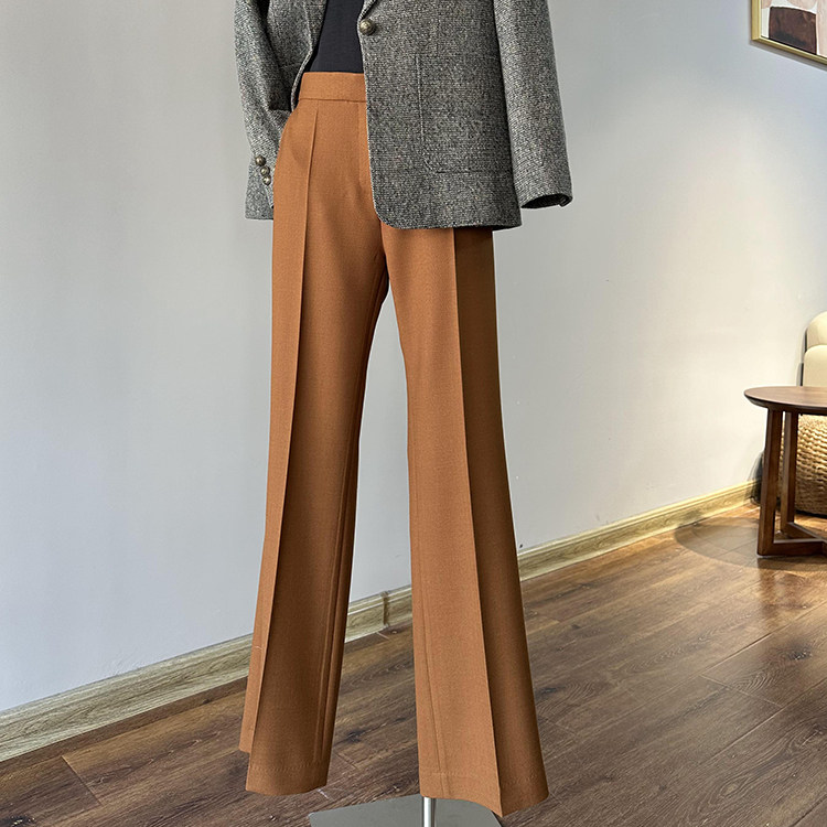 高端奢享  打造“超模腿”羊毛精纺修身中腰小直筒微喇长裤西裤