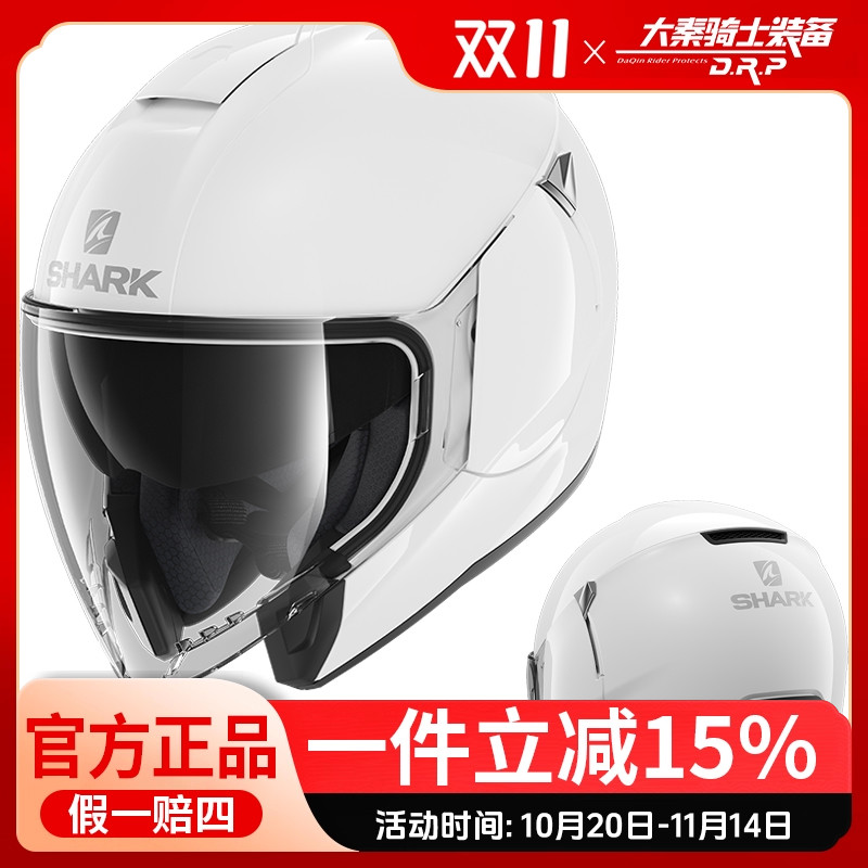进口SHARK头盔摩托机车踏板车双镜片个性巡航3/4四季男女鲨鱼半盔