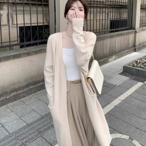 100%美丽诺羊毛开衫女中长款