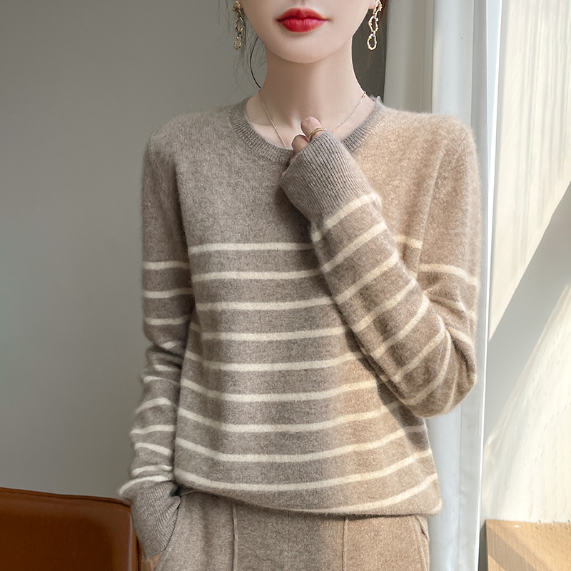 100%纯羊毛衫女2024秋冬新款圆领