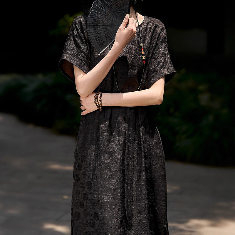 水墨云屏非遗莨绸/珍珠缎香云纱/国风连衣裙套装新款女装2026夏季