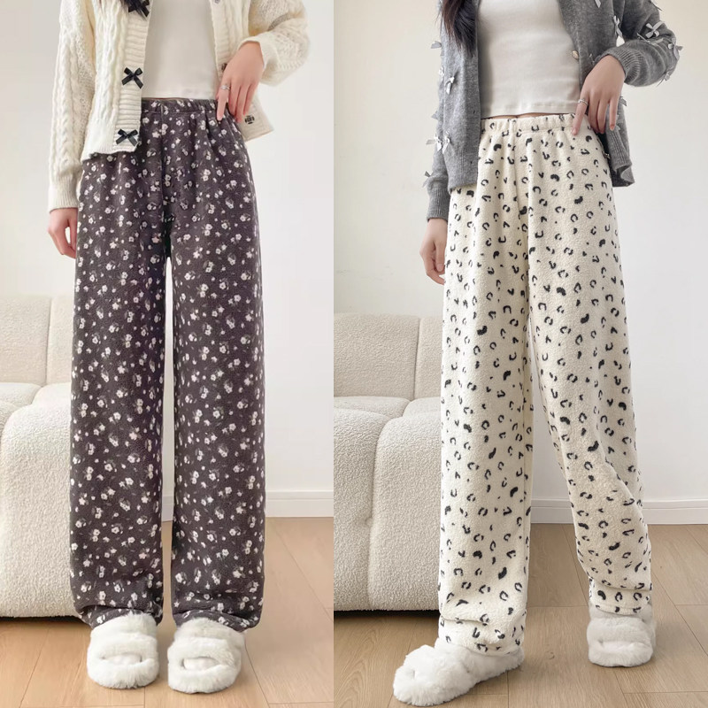 两条装碎花珊瑚绒睡裤豹纹花色加绒裤女冬季家居裤服法兰绒直筒裤,女士内衣/男士内衣/家居服,睡裤/家居裤,淘宝优惠券,粉丝福利购,淘宝优惠卷