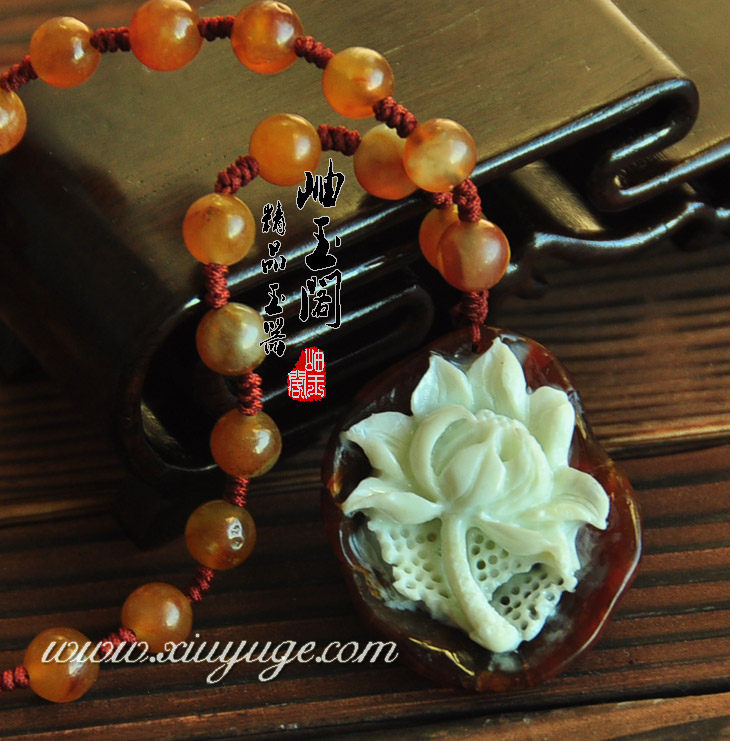 【岫玉阁】天然岫玉俏色花玉挂件 荣华富贵 藏品 赠链 附证书0047