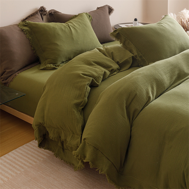 全棉皱皱双层纱四件套A类纯色