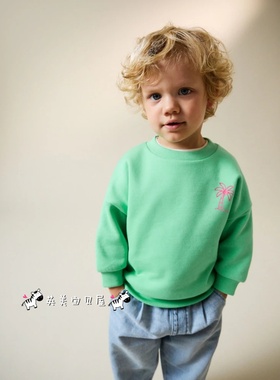 NEXT英国男童装正品26春男宝绿色卡通椰子树百搭休闲纯棉套头卫衣