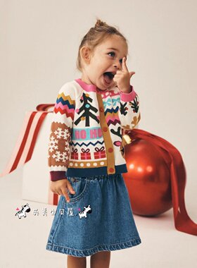 NEXT英国女童装圣诞麋鹿星星开衫