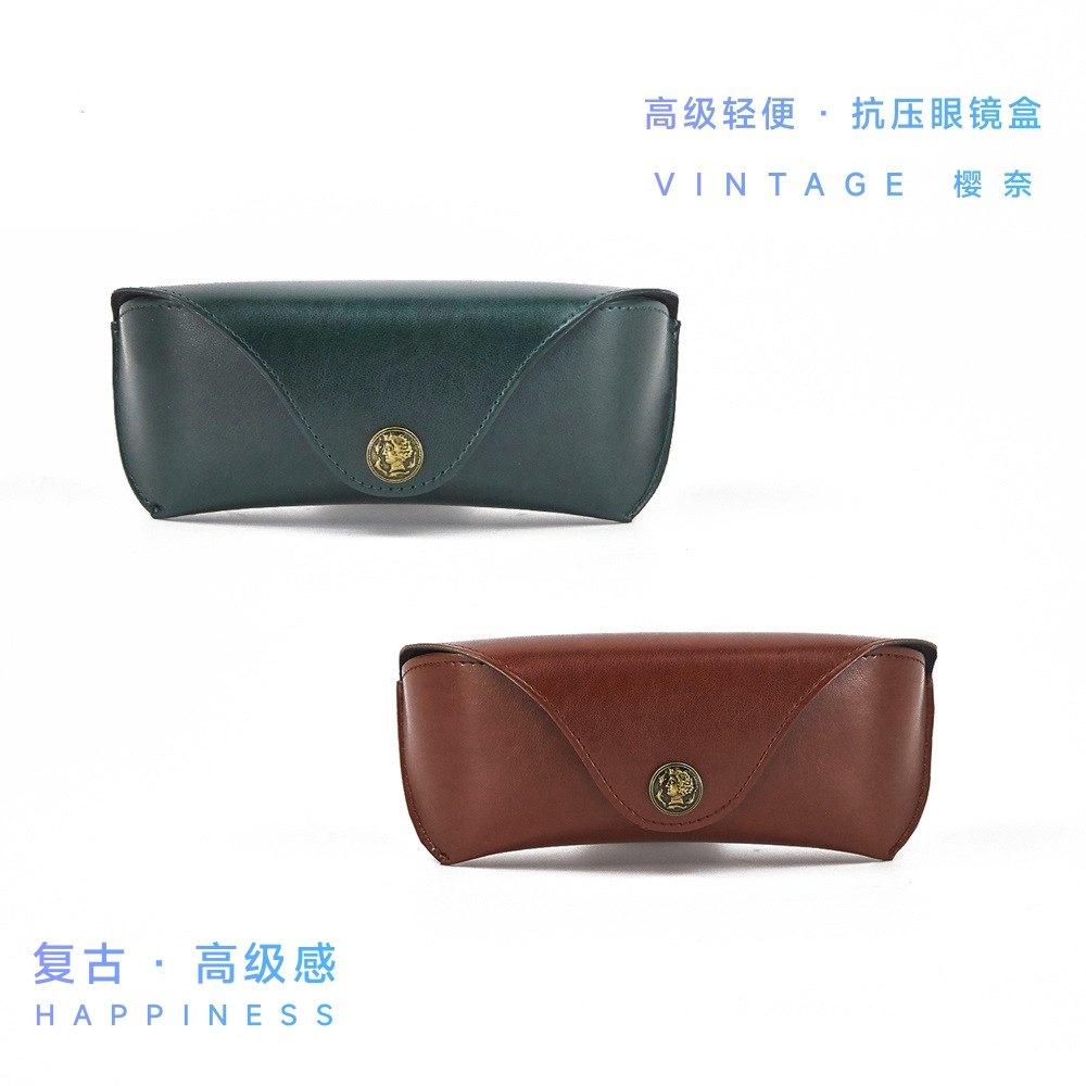 新品简约复古轻便抗压pu软包皮革眼镜盒便携防压出门墨镜收纳包袋