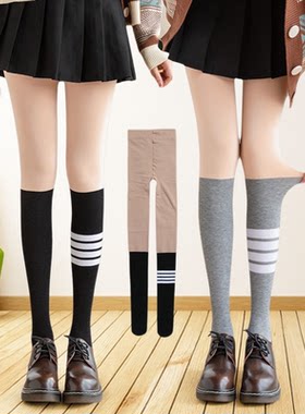 春秋冬中厚拼色连裤袜女学院风