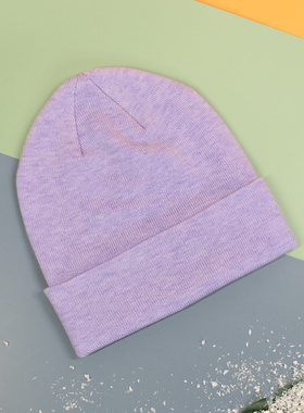 原必要秋冬时尚针织帽毛线帽简约平纹保暖帽子紫色腈纶羊毛帽子