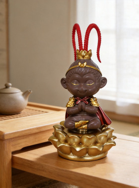 禅意齐天大圣坐莲花摆件
