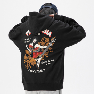 爆音娘连帽卫衣套头个性 插肩拼色男女春秋纯棉毛圈原宿花魁