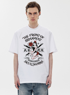 武装战线潮牌短袖T恤夏季纹身半袖机车女大蜜skullworks美式复古