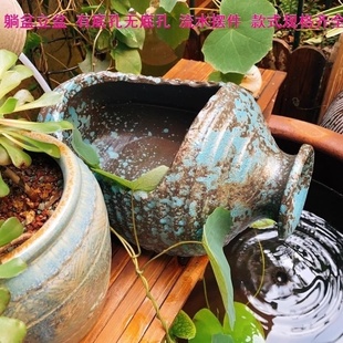 瓷缸老式倒瓶花盆花瓶矮款宽口陶土盆大口径陶缸老式流水套餐室内