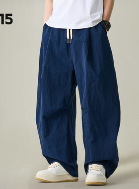 秋季款阔腿伞兵工装裤男女大宽松复古休闲速干情侣直筒裤子