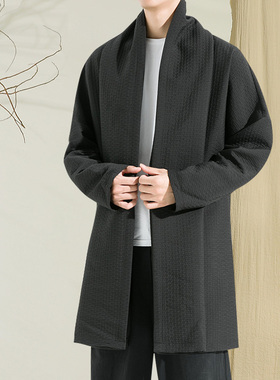 印素中国风春秋文艺披风大衣中长款风衣外套男士古风汉服开衫道袍