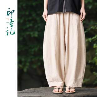 情侣男女休闲裤 夏季 中国风九分灯笼裤 子松紧腰大宽松薄款 纯棉裤