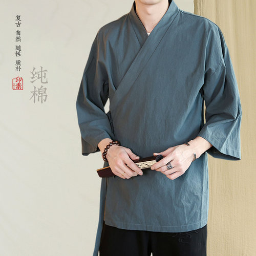 夏季薄款纯棉斜门襟汉服七分袖