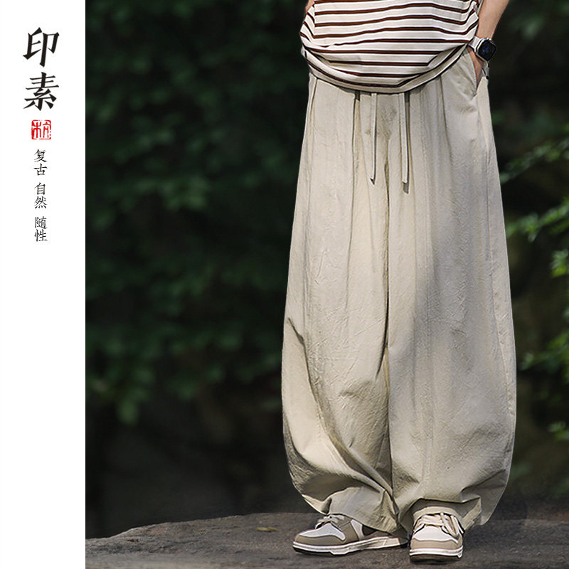 夏季薄款棉麻情侣中国风弯刀裤男大码复古男女哈伦裤灯笼裤休闲裤