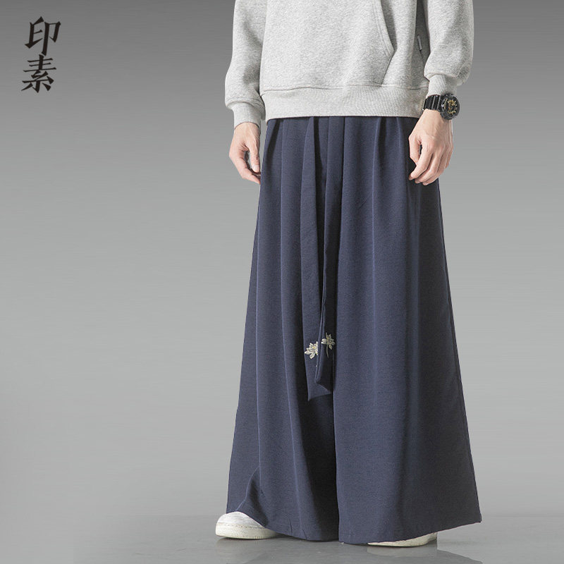 中国风汉服拖地裙裤男春夏垂感阔腿裤宋裤宽松情侣古风长裤