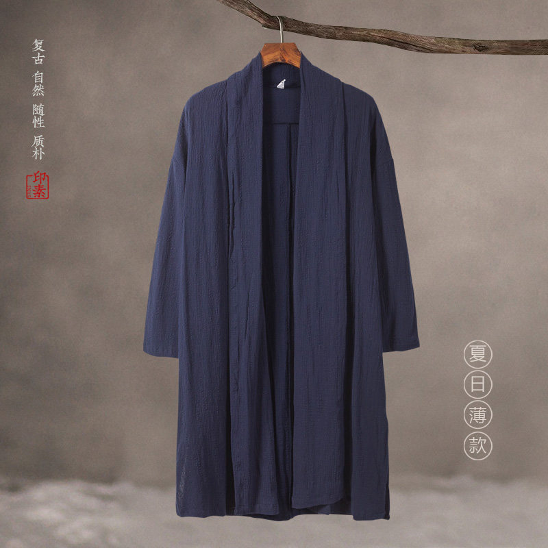暗黑系夏款飘逸中长款汉服中国风男装外套防晒服古风飘逸超薄风衣
