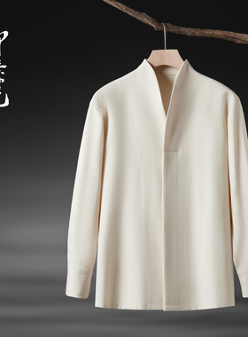 中国风男装春秋款新中式衬衫禅意衬衣V领开衫中式男女汉服薄外套