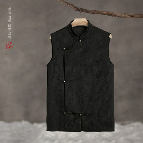 印素春款新中式男装唐装汉服马甲中国风斜襟马褂男士无袖坎肩古风