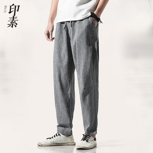 中国风薄款亚麻宽松大码休闲裤