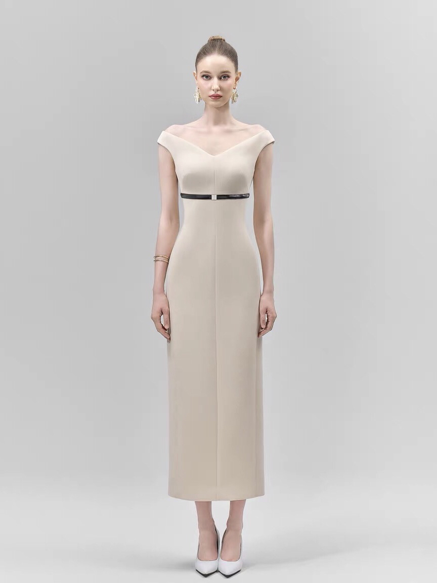 越南小众设计师轻奢优雅气质背心V领包臀长裙女无袖开叉连衣裙