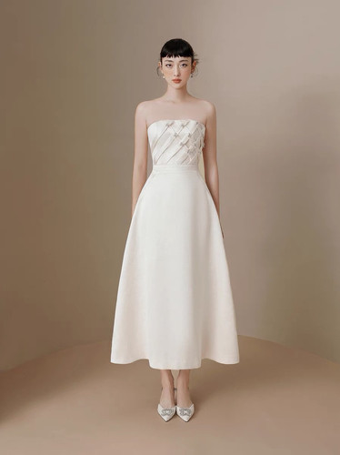 越南设计师抹胸钉珠吊带连衣裙