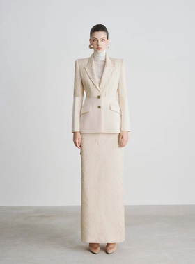 高级感优雅气质西装套装裙越南设计师御姐范收腰米色西装半裙通勤