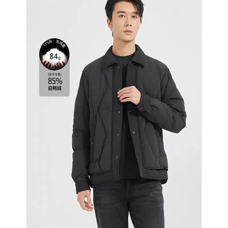 翻领拼接夹克白鸭绒羽绒服男